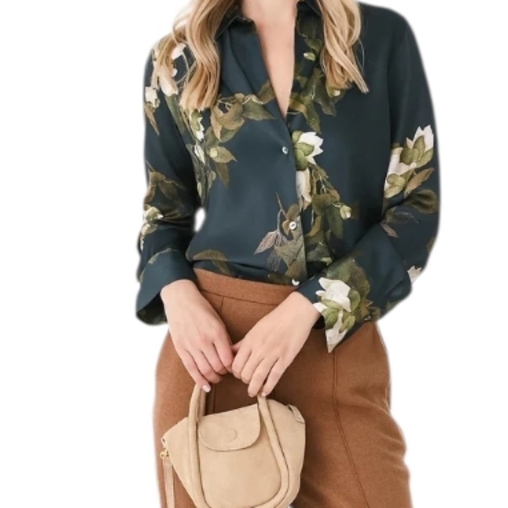 Vince Womens Camellia Silk Floral Top (Size XL)
